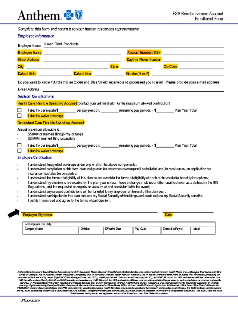 Ktp Benefits Forms Form B7 Flexible Spend Fsa Enrollment With Ppo Only 1 Kleen Test Products 1694