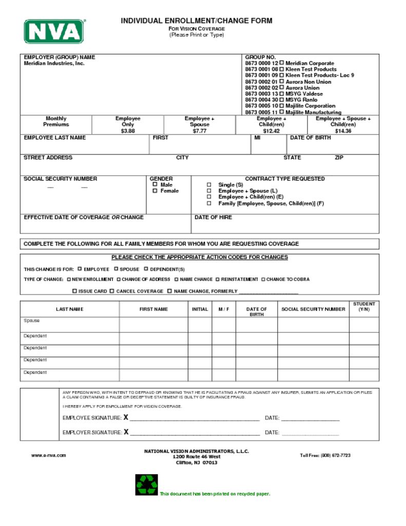 Ktp Benefits Forms Form B6 Vision Enrollment Kleen Test Products Corporation 3701