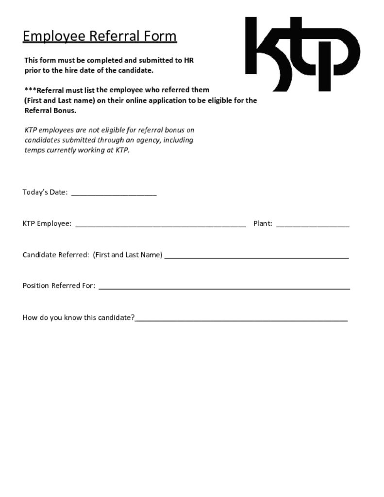 Employee Referral Form 2020 Kleen Test Products Corporation 1325